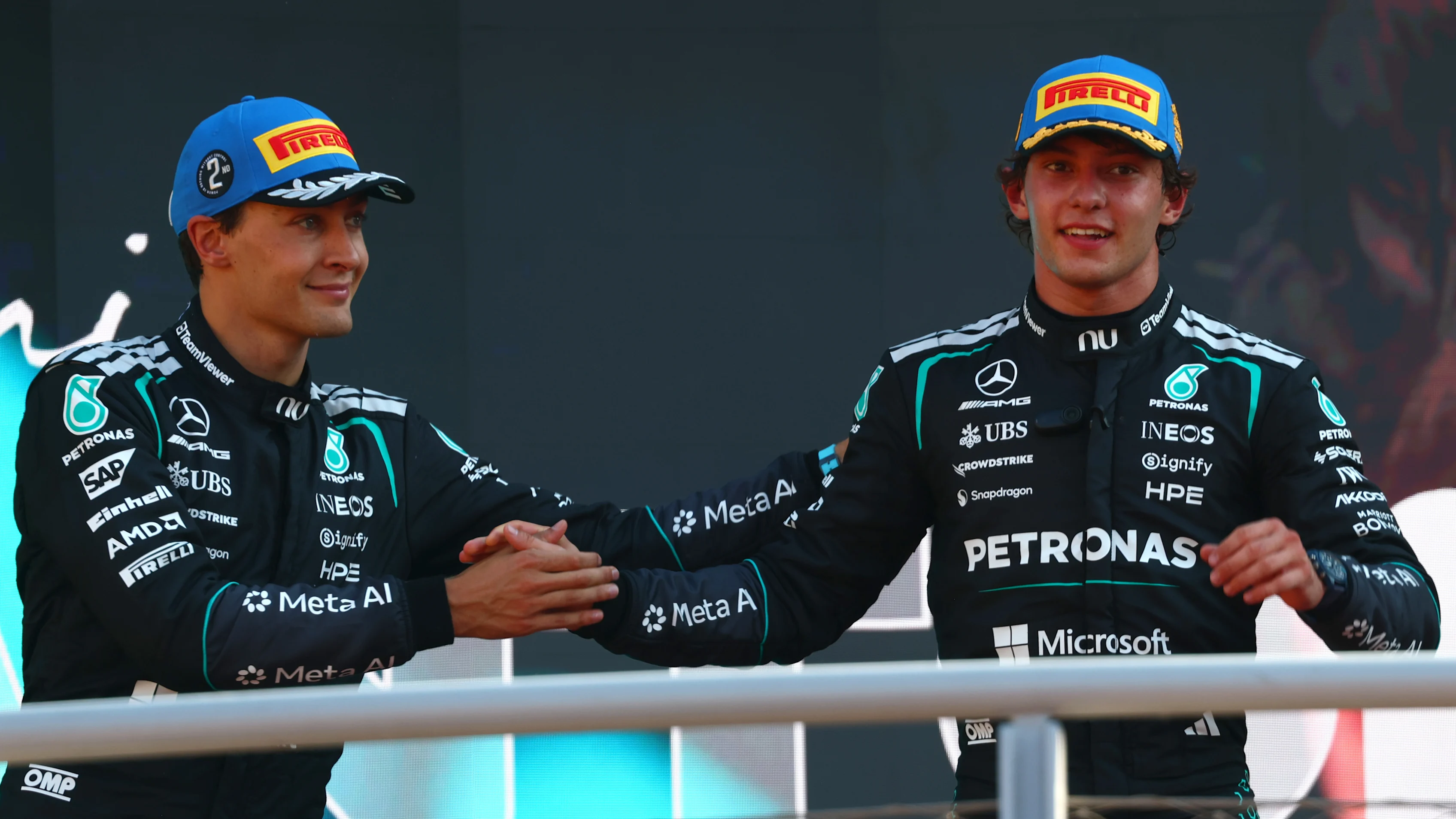 MONZA, ITALY - SEPTEMBER 06: Race winner Andrea Kimi Antonelli of Italy and Mercedes AMG Petronas