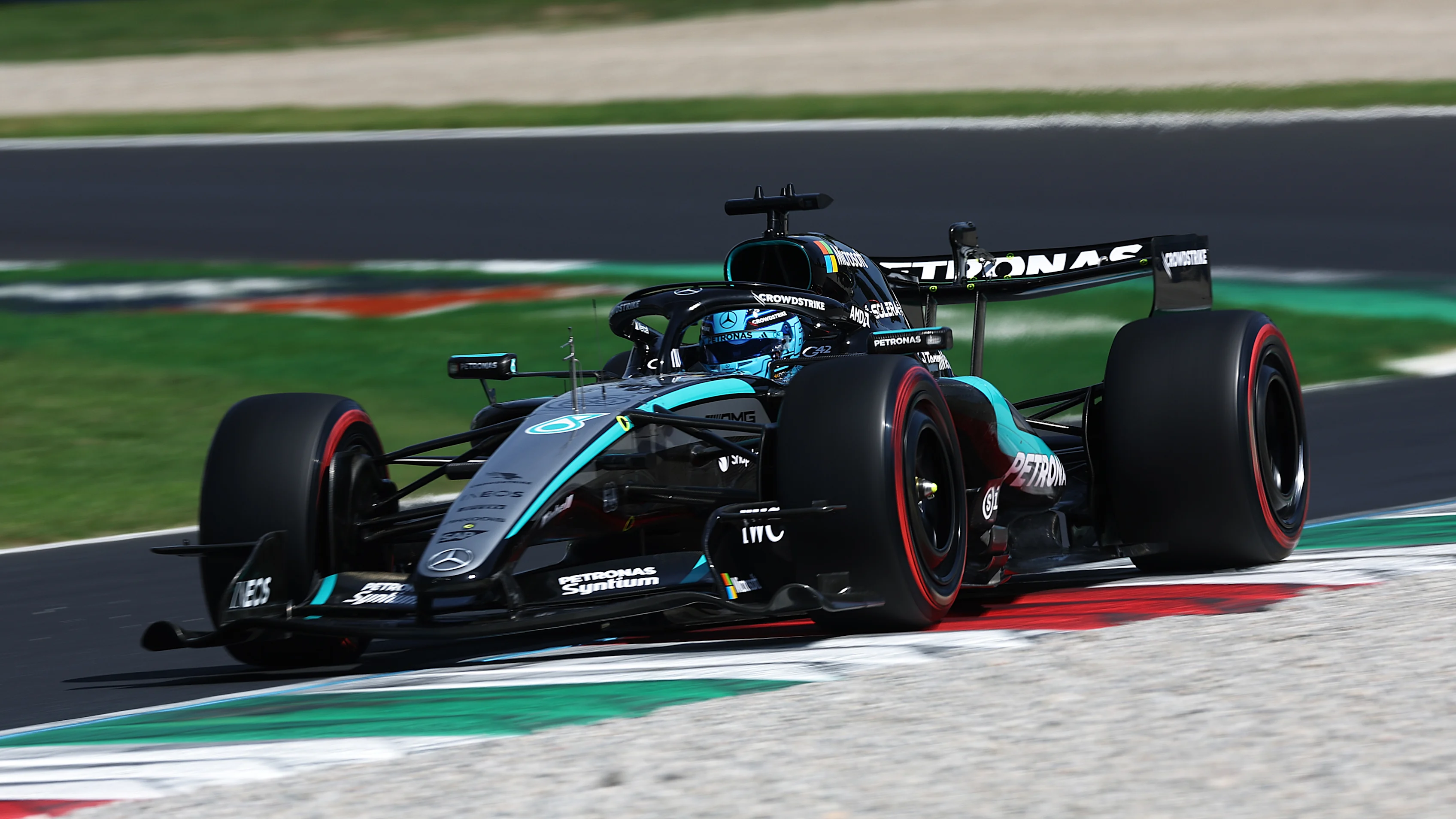 MONZA, ITALY - SEPTEMBER 05: George Russell of Great Britain driving the (63) Mercedes AMG Petronas