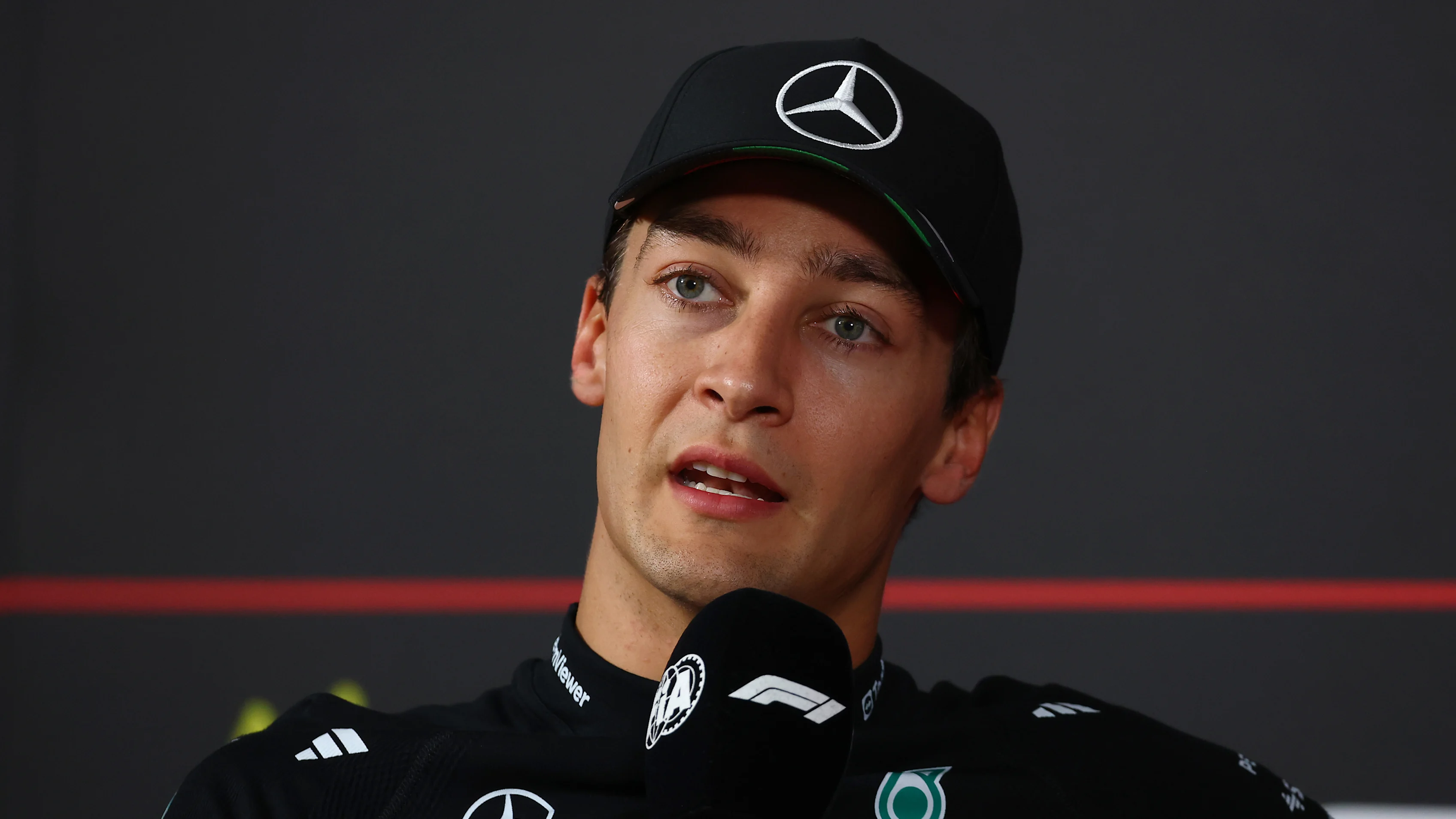 MONZA, ITALY - SEPTEMBER 05: Second placed qualifier George Russell of Great Britain and Mercedes