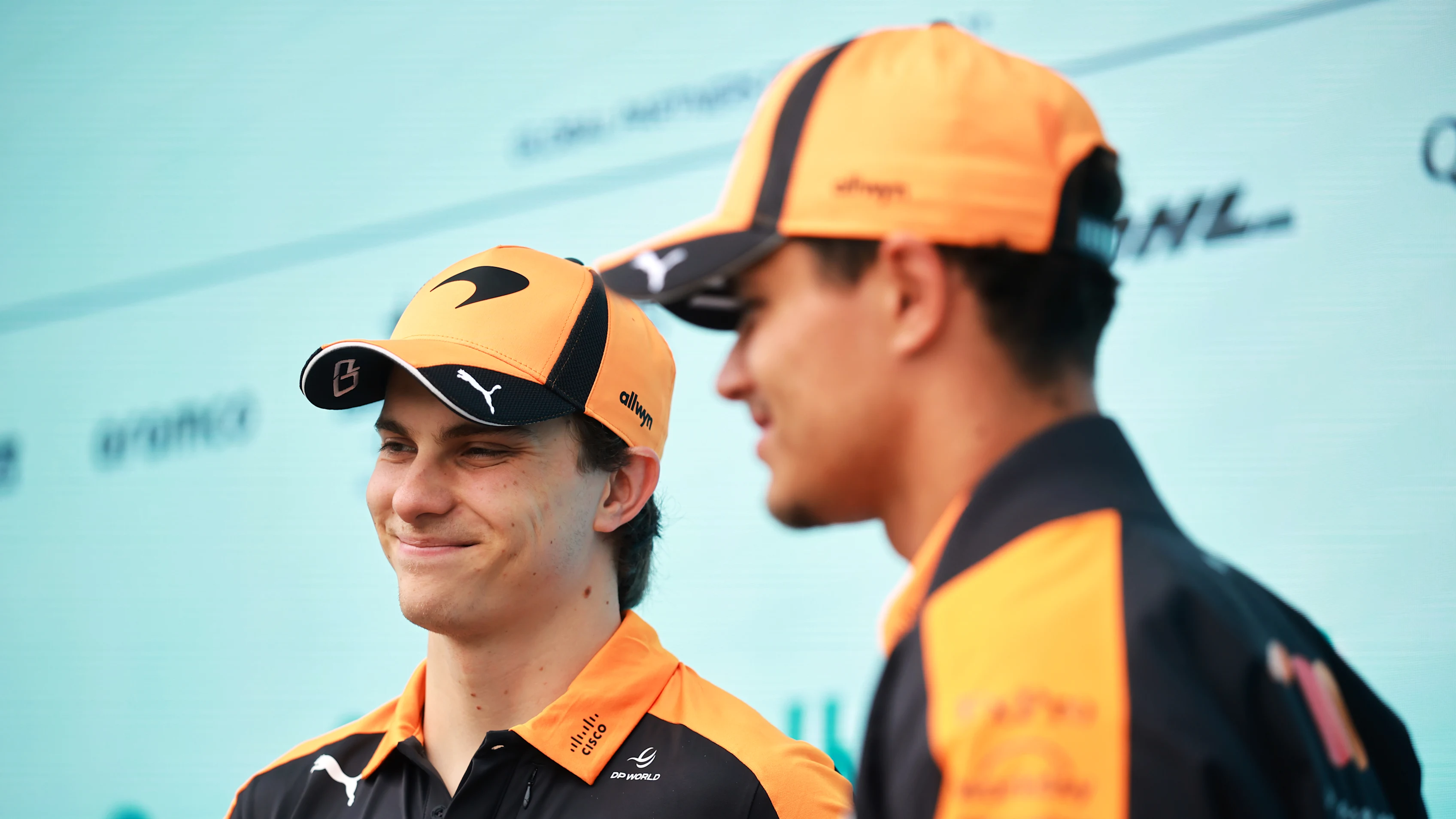 MIAMI, FLORIDA - MAY 03: Oscar Piastri of Australia and McLaren and Lando Norris of Great Britain