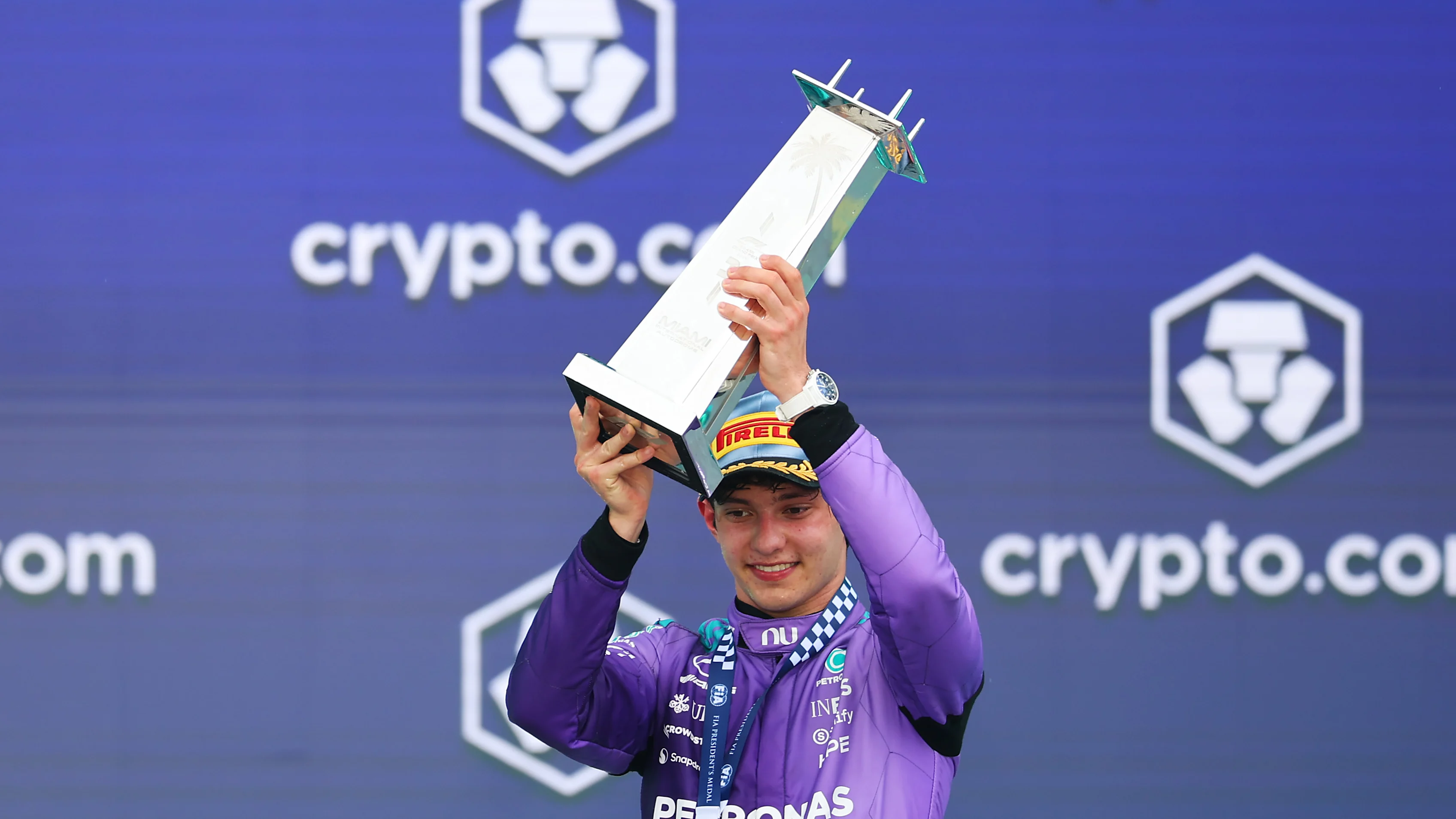 MIAMI, FLORIDA - MAY 03: Race winner Andrea Kimi Antonelli of Italy and Mercedes AMG Petronas F1