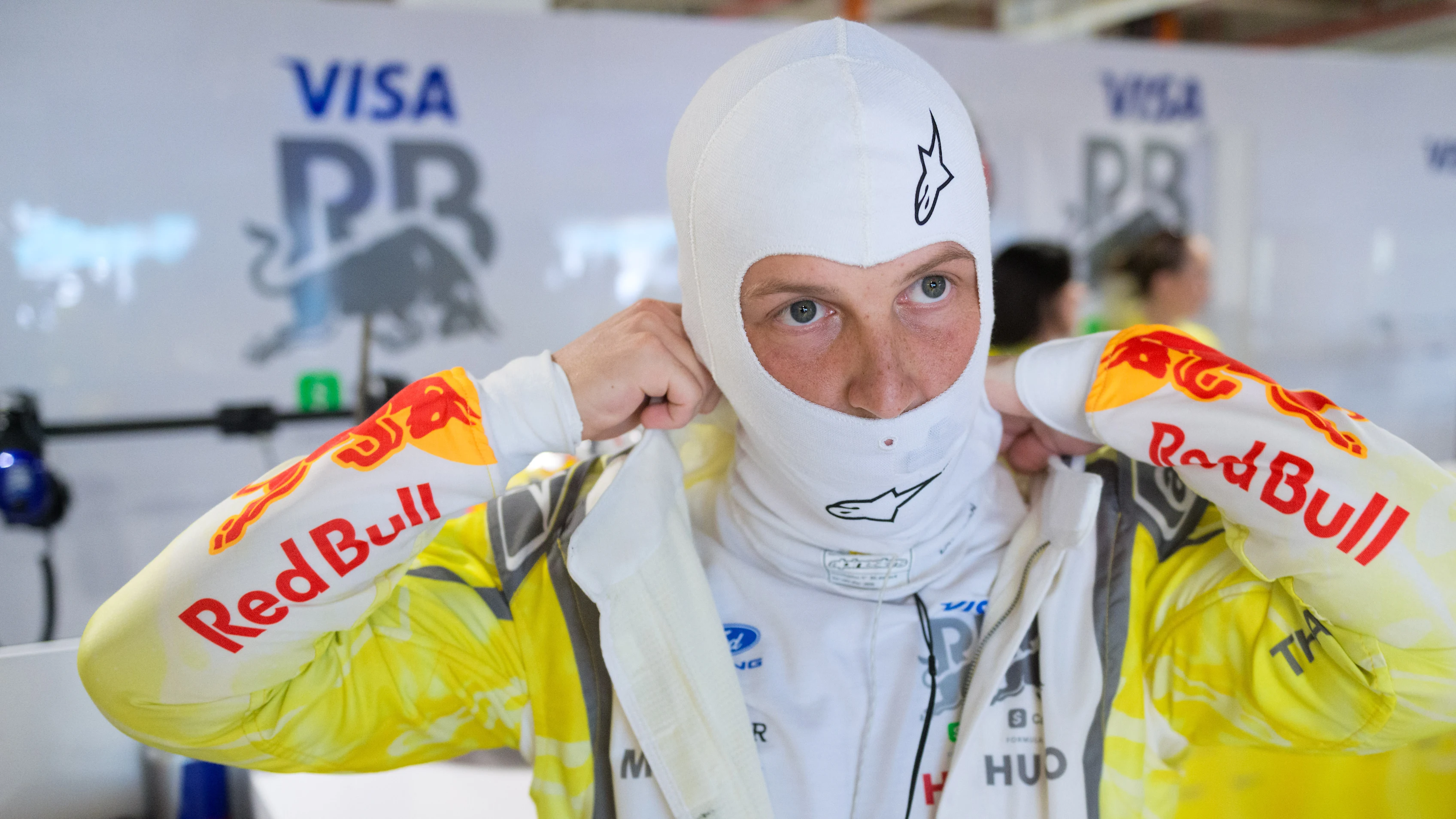 MIAMI, FLORIDA - MAY 01: Liam Lawson of New Zealand and Visa Cash App Racing Bulls prepares to drive in the garage during Sprint Qualifying ahead of the F1 Grand Prix of Miami at Miami International Autodrome on May 01, 2026 in Miami, Florida. (Photo by Rudy Carezzevoli/Getty Images)