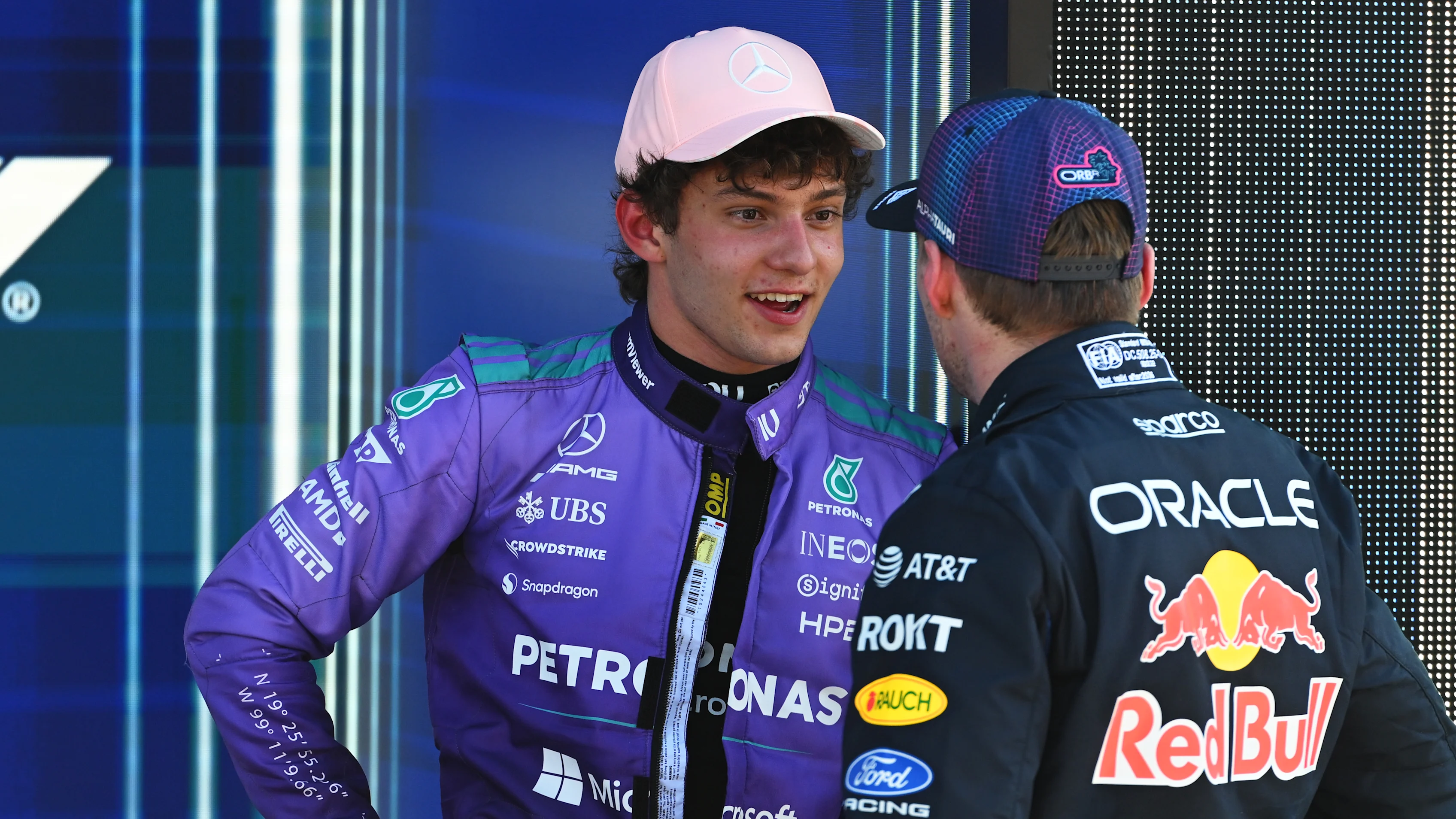 MIAMI, FLORIDA - MAY 02: Pole position qualifier Andrea Kimi Antonelli of Italy and Mercedes AMG