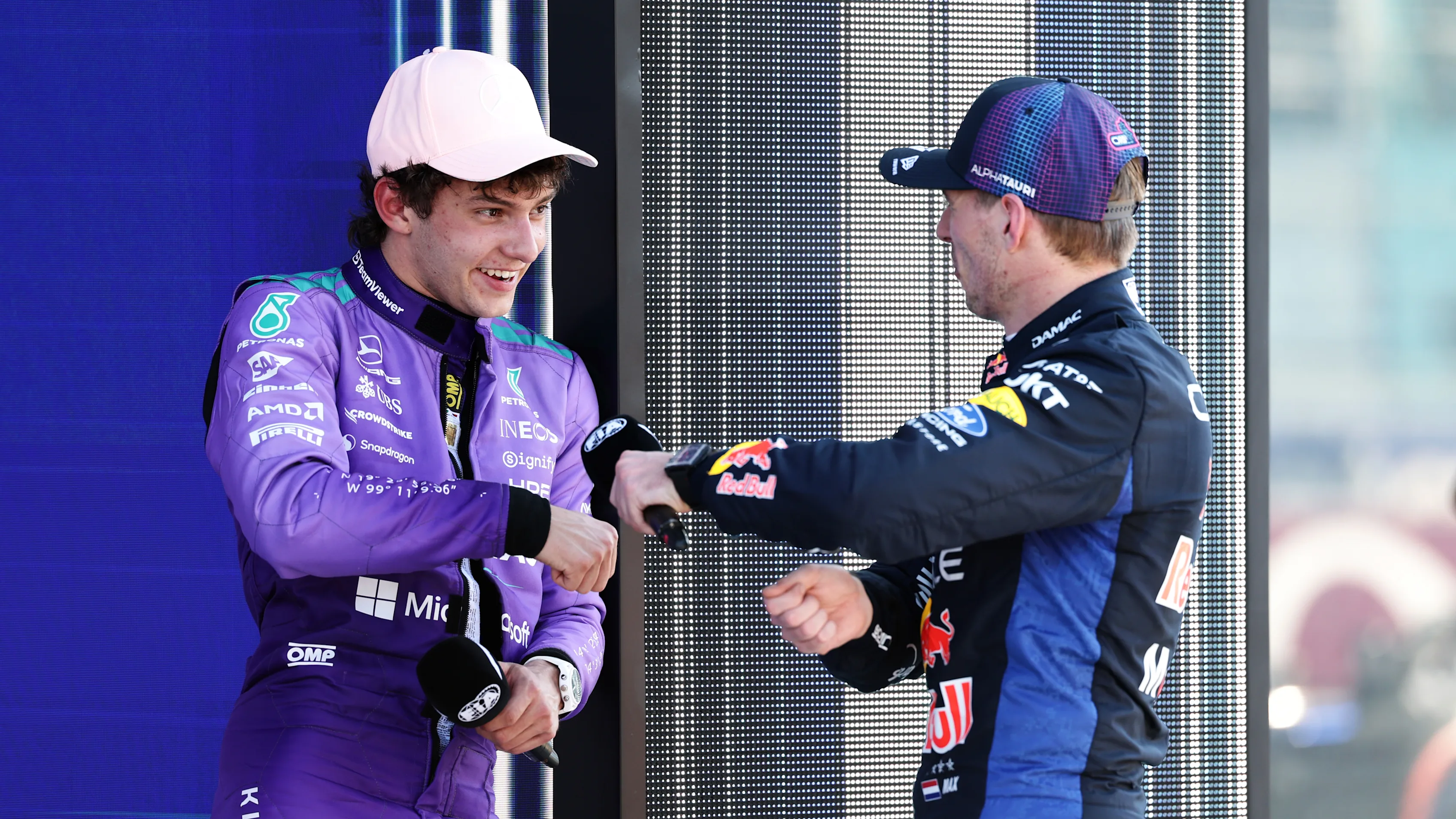 MIAMI, FLORIDA - MAY 02: Pole position qualifier Andrea Kimi Antonelli of Italy and Mercedes AMG