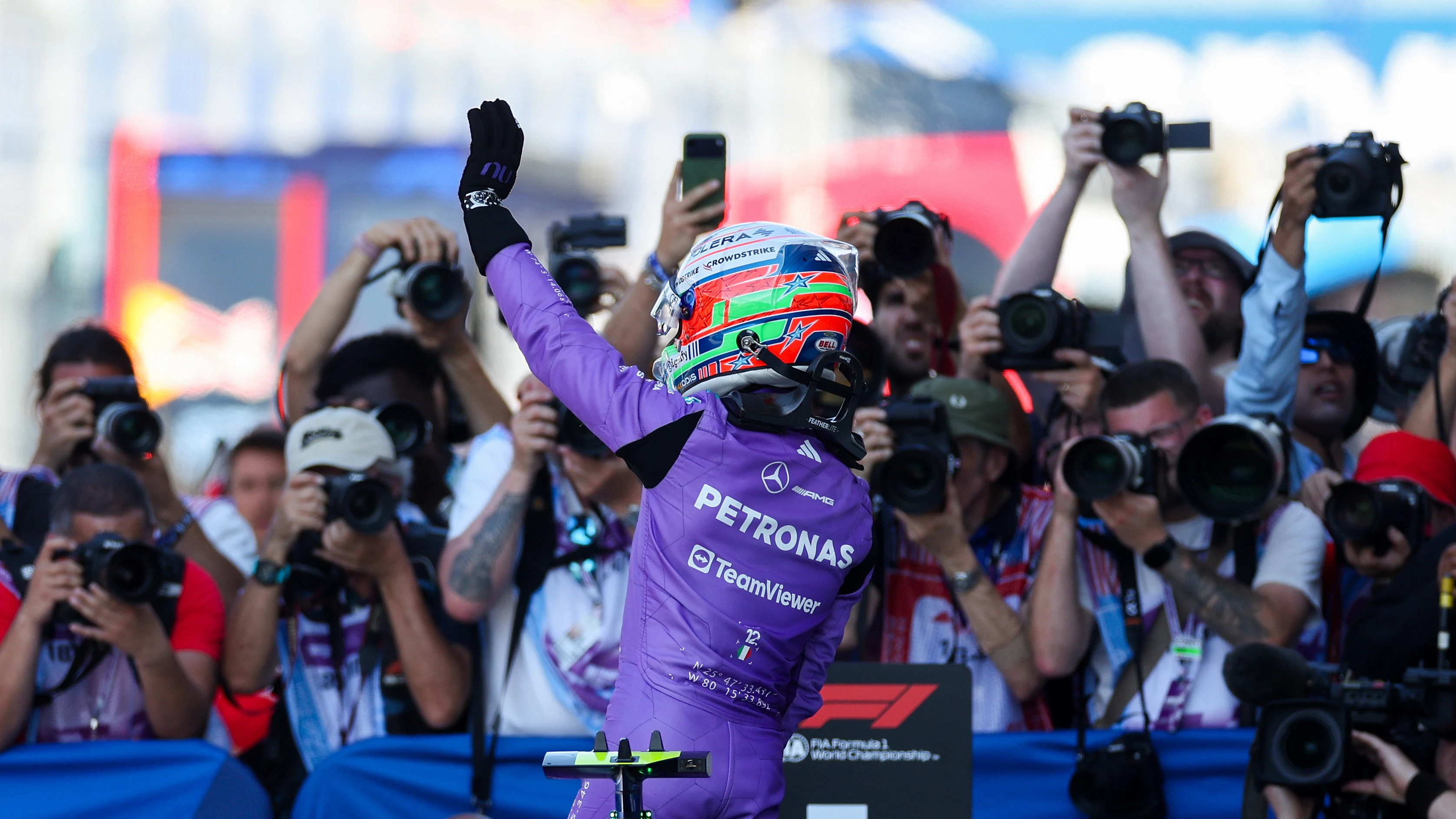 MIAMI, FLORIDA - MAY 02: Pole position qualifier Andrea Kimi Antonelli of Italy and Mercedes AMG