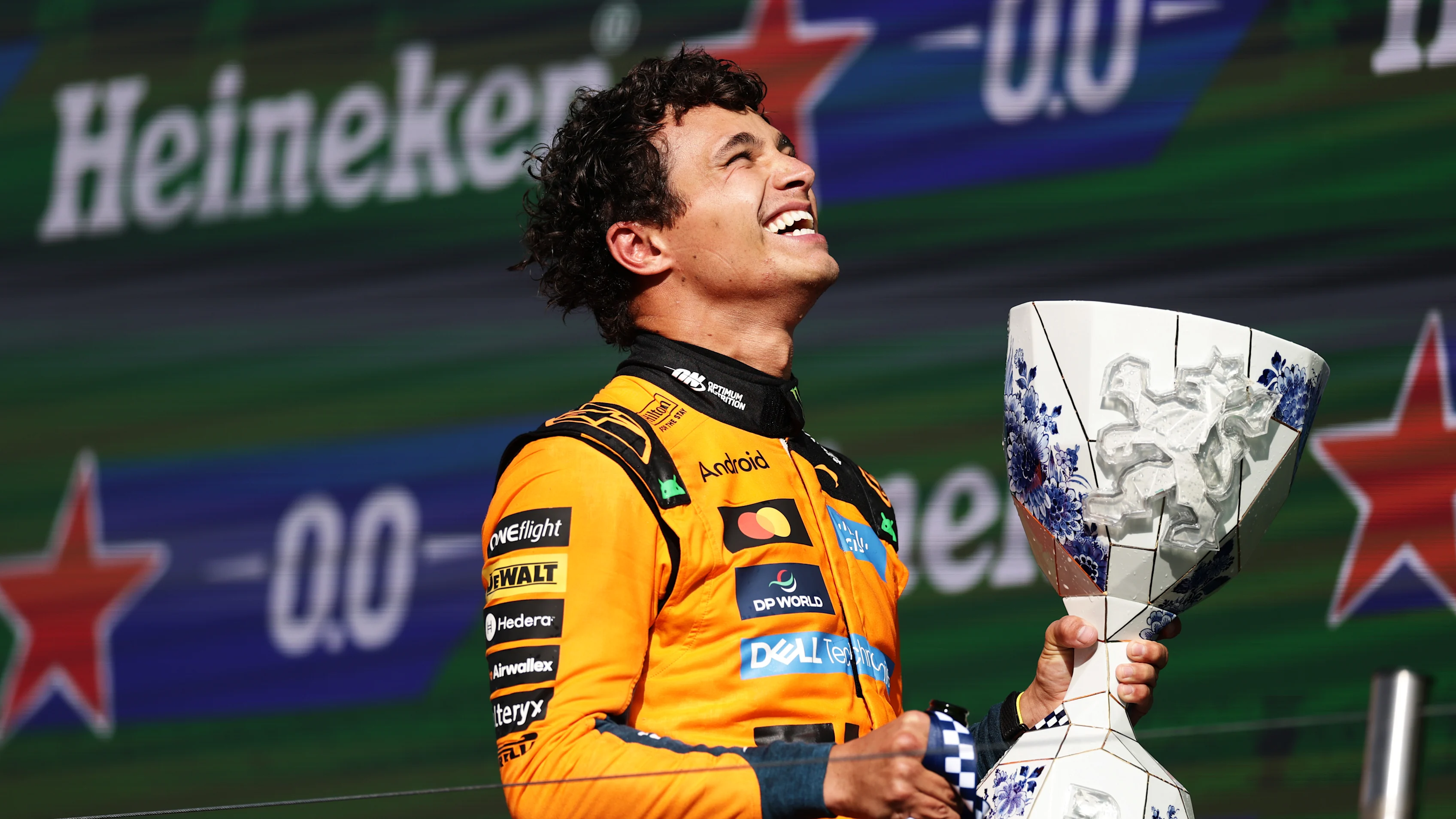 ZANDVOORT, NETHERLANDS - AUGUST 23: Race winner Lando Norris of Great Britain and McLaren on the