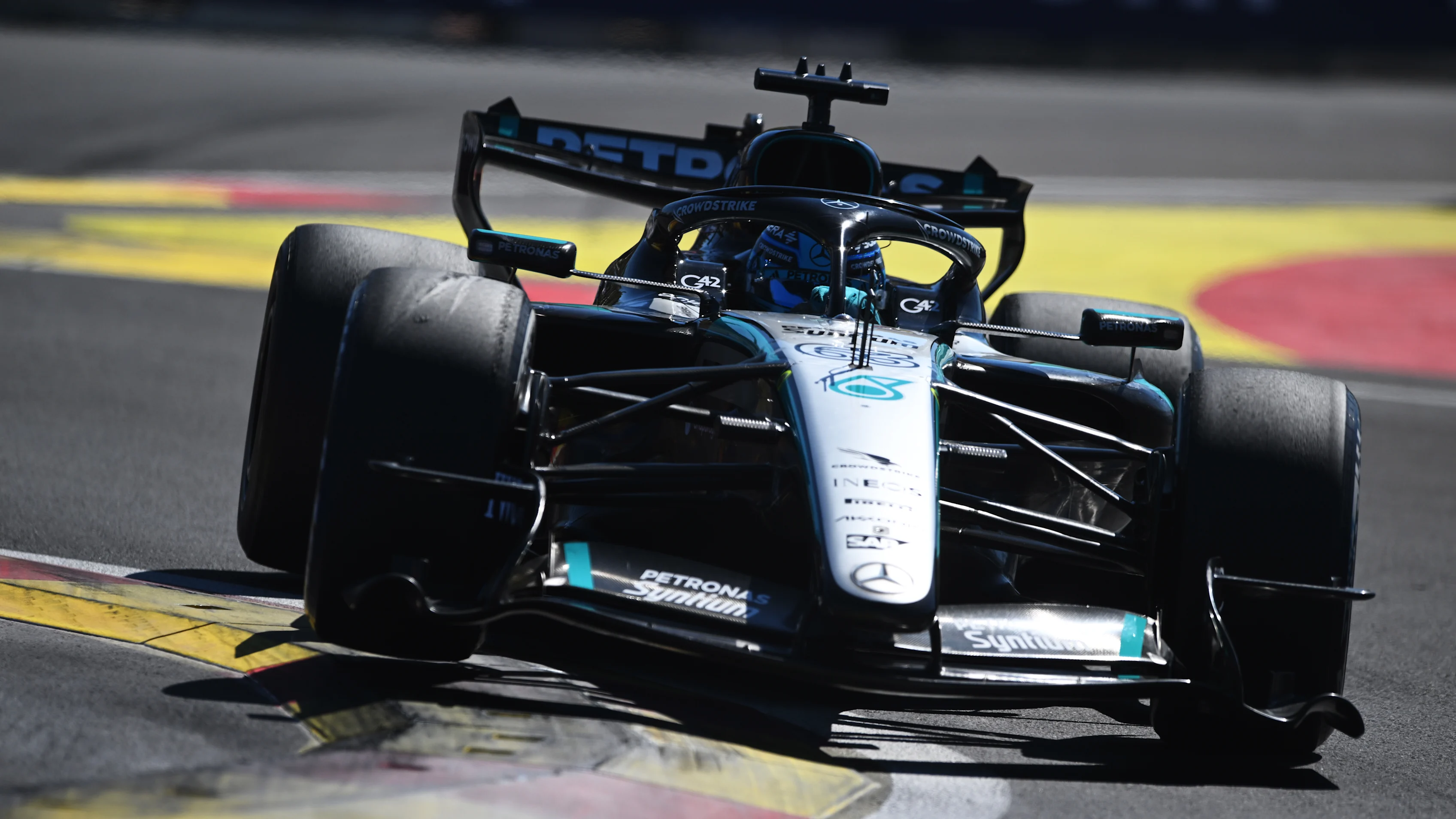 MADRID, SPAIN - SEPTEMBER 13: George Russell of Great Britain driving the (63) Mercedes AMG