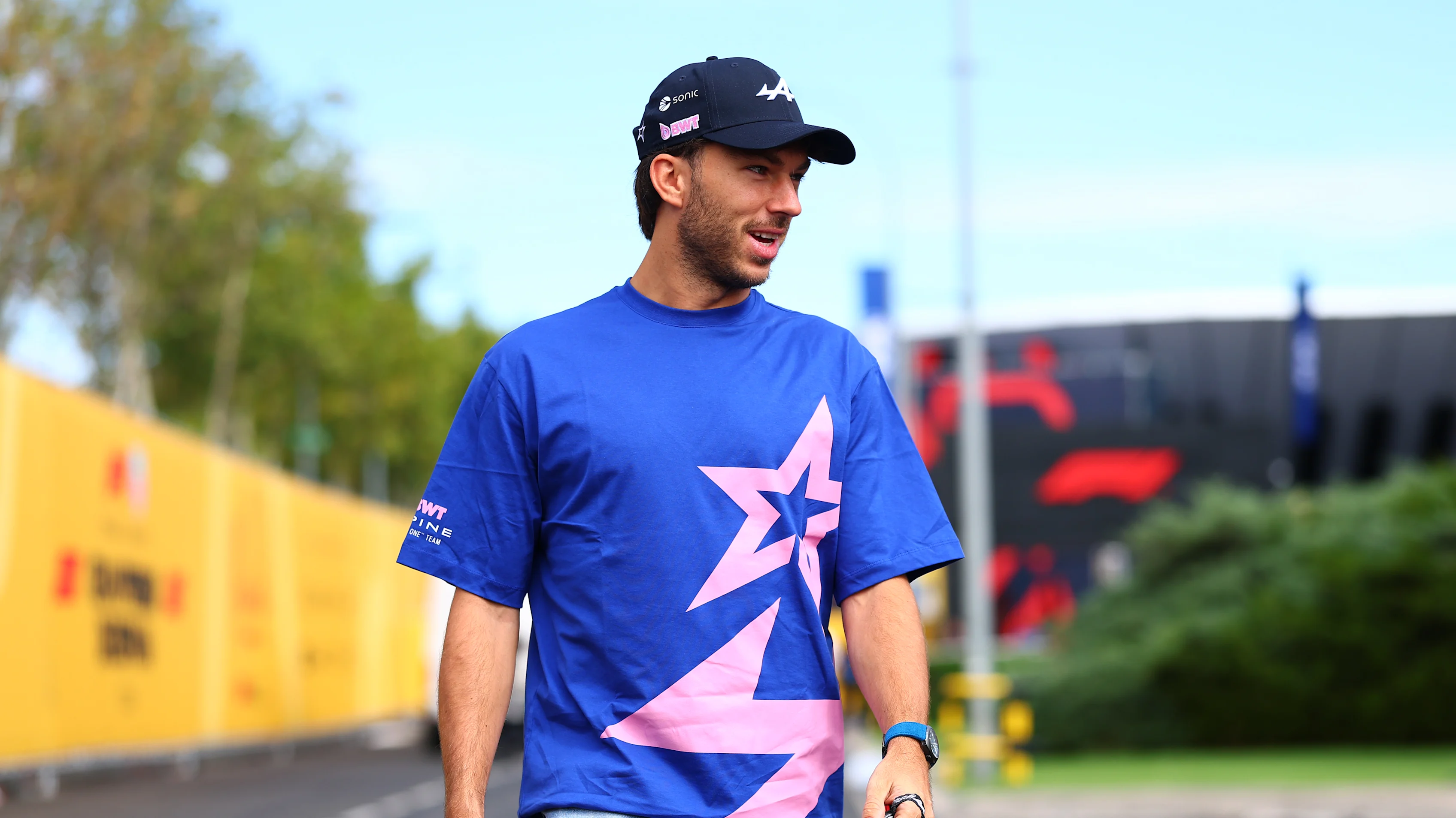 MADRID, SPAIN - SEPTEMBER 10: Pierre Gasly of France and Alpine F1 arrives in the Paddock during