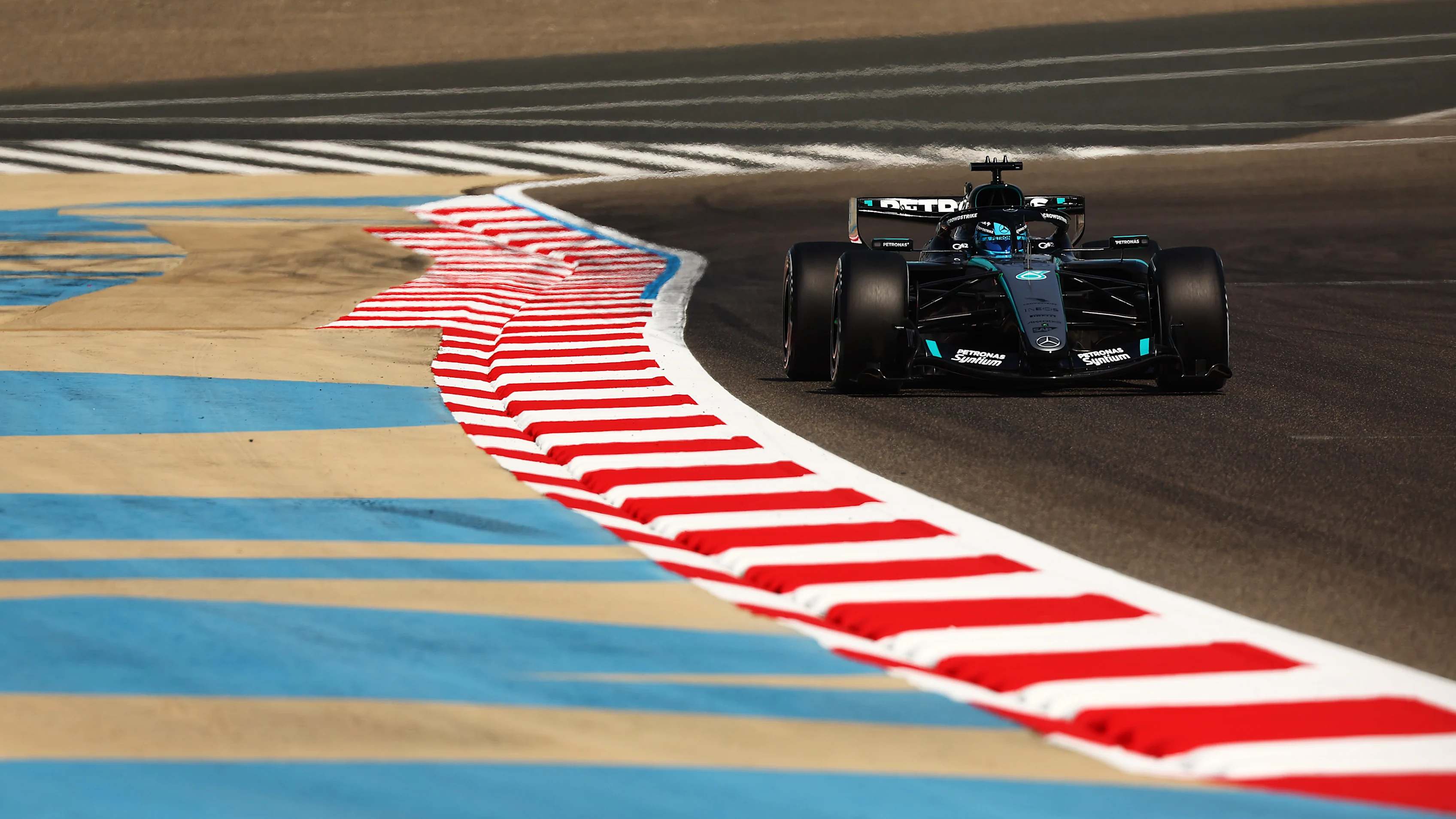 BAHRAIN, BAHRAIN - FEBRUARY 11: George Russell of Great Britain driving the (63) Mercedes AMG