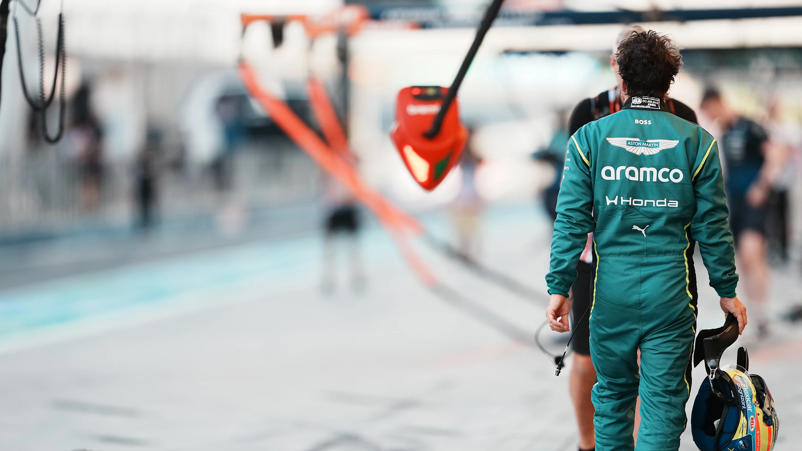 BAHRAIN, BAHRAIN - FEBRUARY 19: Fernando Alonso of Spain and Aston Martin F1 Team walks in the