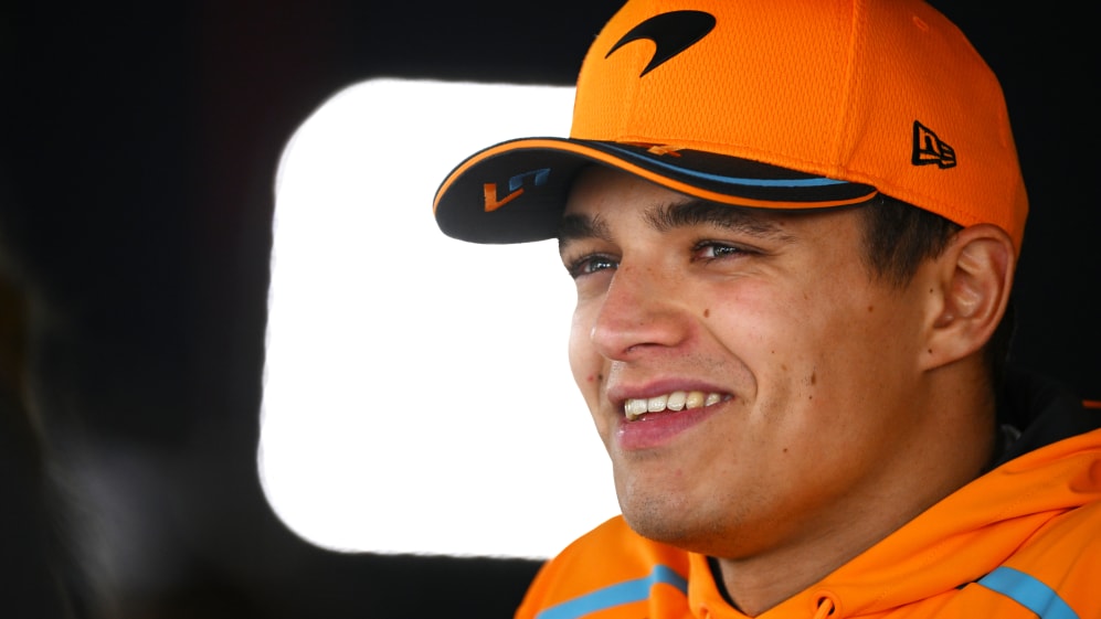 MELBOURNE, AUSTRALIA - MARCH 30: Lando Norris of Great Britain and McLaren talks to the media in