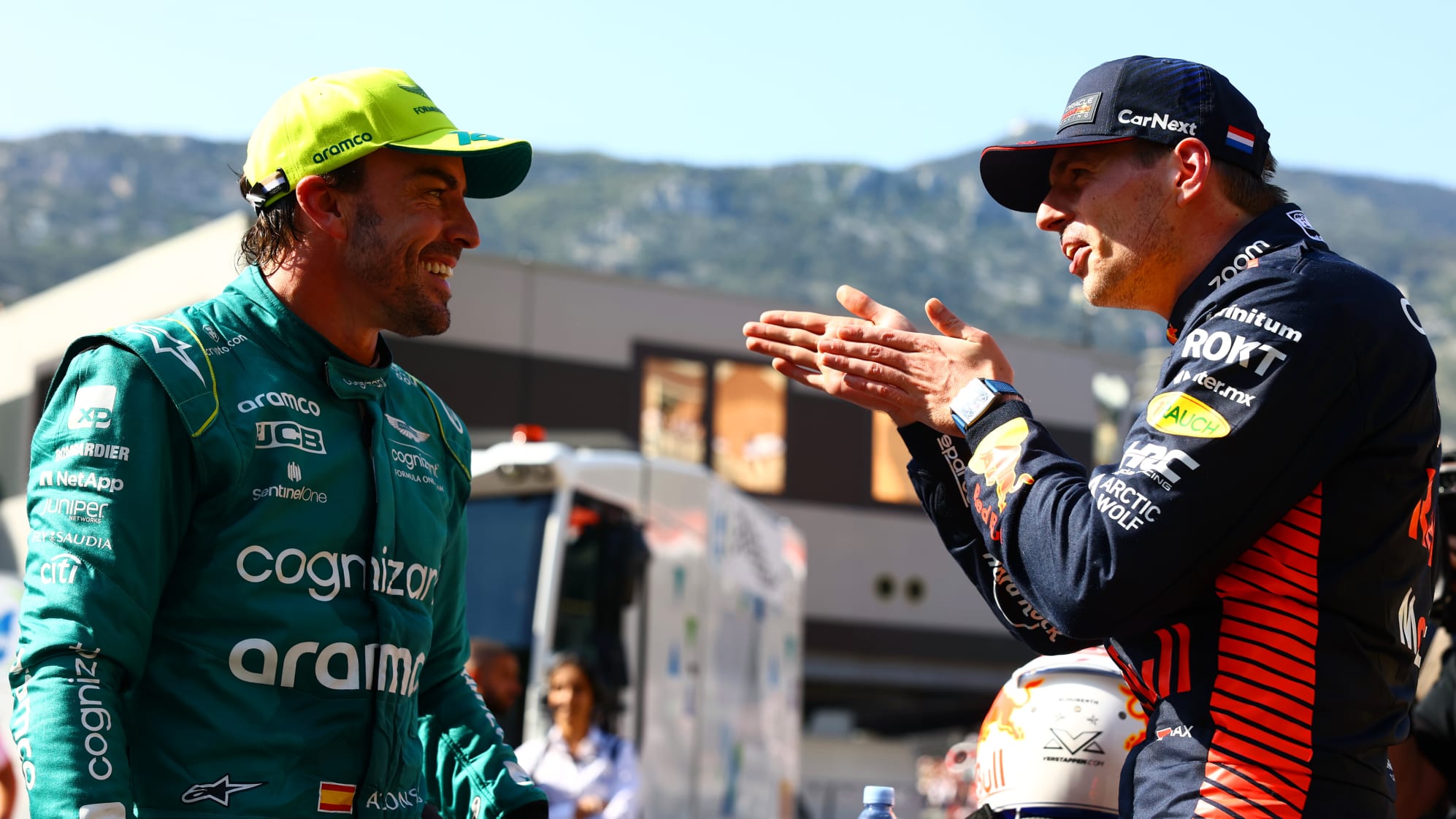 Fernando Alonso y Max Verstappen post clasificación del Gran Premio de Mónaco 2023