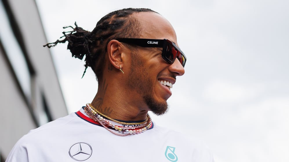 MONTMELO, SPAIN - JUNE 01: Lewis Hamilton of Great Britain and Mercedes smiles during previews