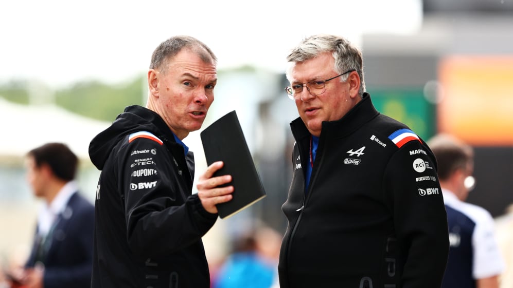 NORTHAMPTON, ENGLAND - JULY 01: Otmar Szafnauer, Team Principal of Alpine F1 talks with Alan