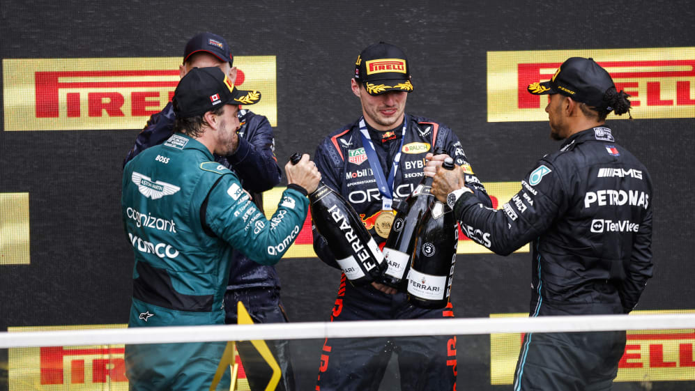 Max Verstappen of Netherlands, Oracle Red Bull Racing, portrait Fernando Alonso of Spain, Aston