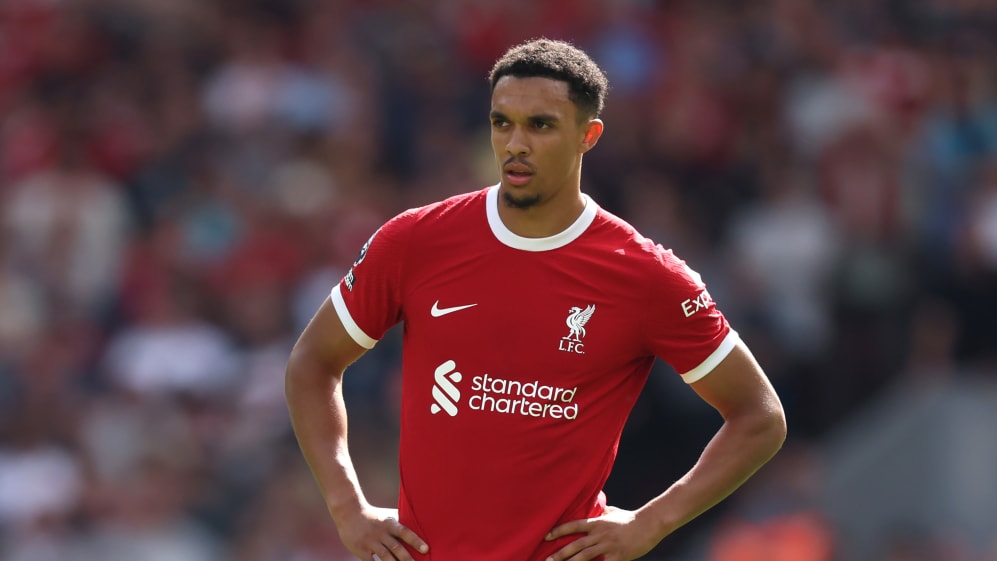 LIVERPOOL, ENGLAND - AUGUST 19: Trent Alexander-Arnold of Liverpool looks on during the Premier