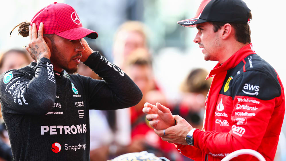 AUSTIN, TEXAS - OCTOBER 21: Second placed Lewis Hamilton of Great Britain and Mercedes talks with