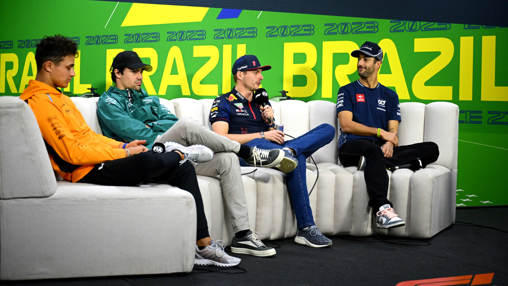 Lance Stroll (Aston Martin) alla conferenza piloti in vista del Gran Premio del Brasile 
