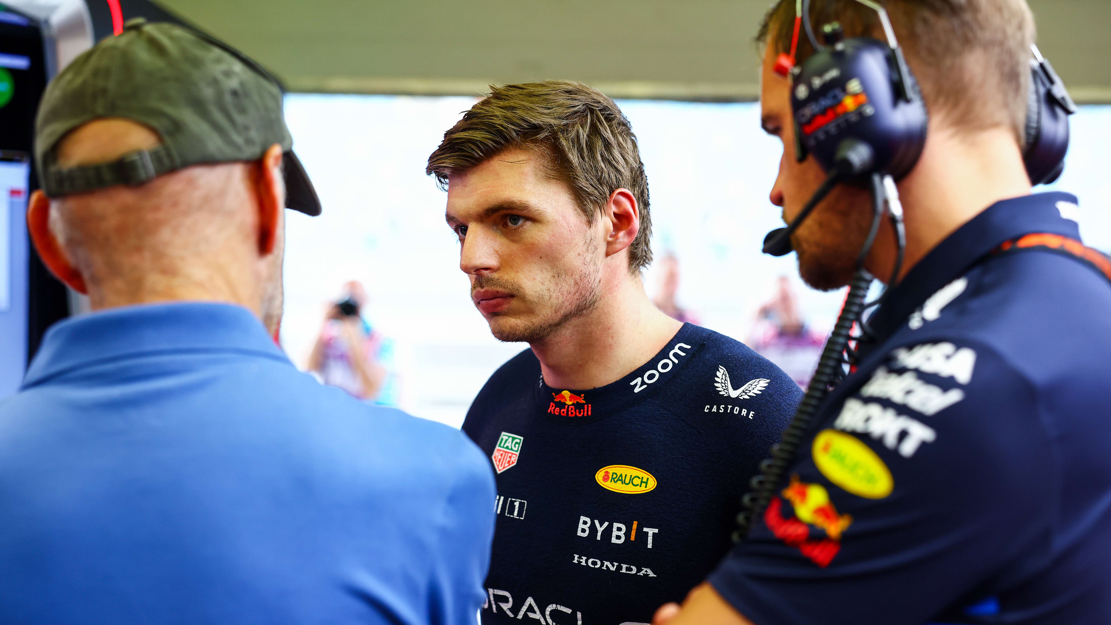 BAHRAIN, BAHRAIN - FEBRUARY 23: Max Verstappen of the Netherlands and Oracle Red Bull Racing talks