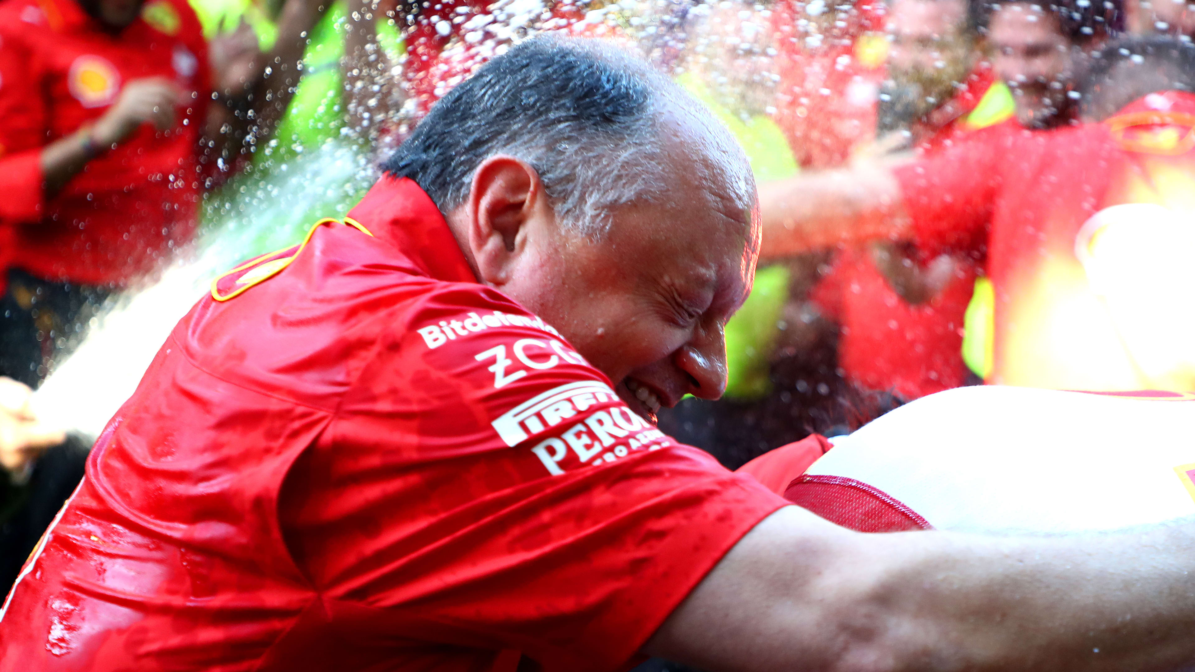 MELBOURNE, AUSTRALIA - MARCH 24: Ferrari Team Principal Frederic Vasseur celebrates with his team