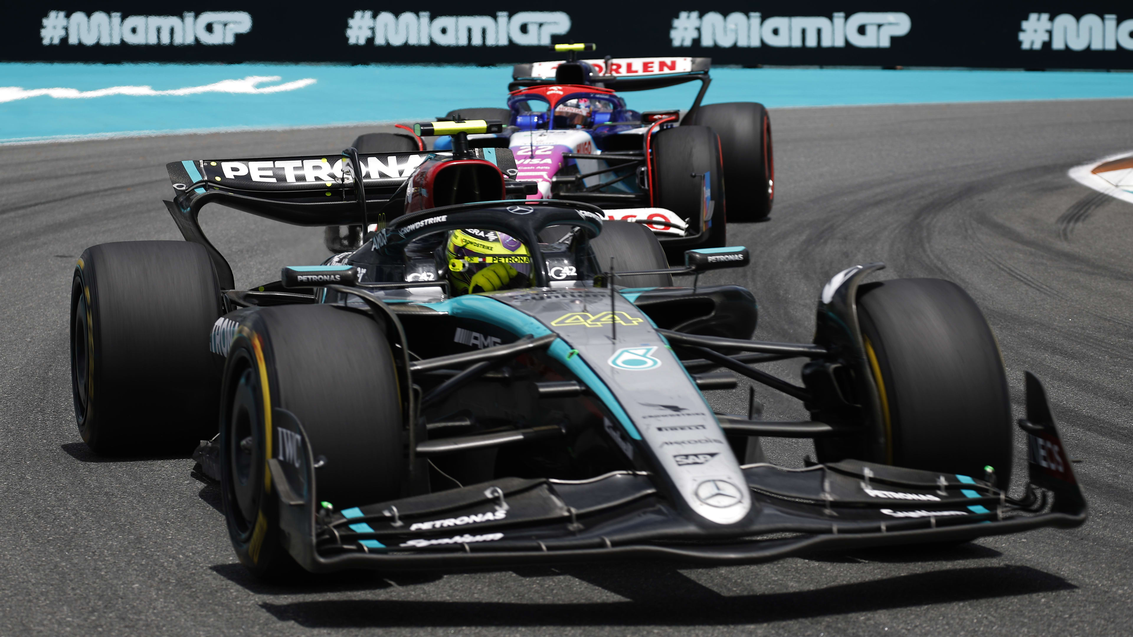 MIAMI, FLORIDA - MAY 04: Lewis Hamilton of Great Britain driving the (44) Mercedes AMG Petronas F1