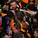 SAO PAULO, BRAZIL - NOVEMBER 09: Race winner Lando Norris of Great Britain and McLaren celebrates with his team in parc ferme during the F1 Grand Prix of Brazil at Autodromo Jose Carlos Pace on November 09, 2025 in Sao Paulo, Brazil. (Photo by Rudy Carezzevoli/Getty Images)