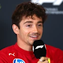 NORTHAMPTON, ENGLAND - JULY 03: Charles Leclerc of Monaco and Scuderia Ferrari in the Drivers Press Conference during previews ahead of the F1 Grand Prix of Great Britain at Silverstone Circuit on July 03, 2025 in Northampton, England. (Photo by Clive Rose/Getty Images)