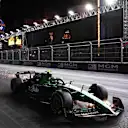 LAS VEGAS, NEVADA - NOVEMBER 22: Gabriel Bortoleto of Brazil driving the (5) Kick Sauber C45 Ferrari on track with damage during the F1 Grand Prix of Las Vegas at Las Vegas Strip Circuit on November 22, 2025 in Las Vegas, Nevada. (Photo by Clive Rose/Getty Images)