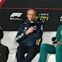 LAS VEGAS, NEVADA - NOVEMBER 20: Simone Resta, Deputy Technical Director at Mercedes AMG Petronas F1 Team Paul Monaghan, Head of Car Engineering of Oracle Red Bull Racing and Andy Stevenson, Sporting Director at Aston Martin F1 Team in the Team Principals Press Conference during practice ahead of the F1 Grand Prix of Las Vegas at Las Vegas Strip Circuit on November 20, 2025 in Las Vegas, Nevada. (Photo by Mark Sutton/Getty Images)