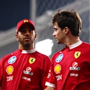 LUSAIL CITY, QATAR - NOVEMBER 30: Lewis Hamilton of Great Britain and Scuderia Ferrari and Charles Leclerc of Monaco and Scuderia Ferrari on the drivers parade prior to the F1 Grand Prix of Qatar at Lusail International Circuit on November 30, 2025 in Lusail City, Qatar. (Photo by Clive Rose - Formula 1/Formula 1 via Getty Images)