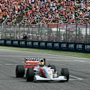 TOPSHOT - German former Formula One champion Sebastian Vettel drives the historic McLaren car of