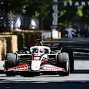 Haas heads up the Goodwood hill in the 2023-spec VF-23