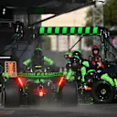 BAKU, AZERBAIJAN - SEPTEMBER 15: Zhou Guanyu of China driving the (24) Kick Sauber C44 Ferrari makes a pitstop during the F1 Grand Prix of Azerbaijan at Baku City Circuit on September 15, 2024 in Baku, Azerbaijan. (Photo by Dan Mullan/Getty Images)