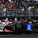 MONTREAL, QUEBEC - JUNE 07: Logan Sargeant of United States driving the (2) Williams FW46 Mercedes leads Nico Hulkenberg of Germany driving the (27) Haas F1 VF-24 Ferrari on track during practice ahead of the F1 Grand Prix of Canada at Circuit Gilles Villeneuve on June 07, 2024 in Montreal, Quebec. (Photo by Mark Thompson/Getty Images)