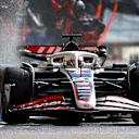 NORTHAMPTON, ENGLAND - JULY 07: Kevin Magnussen of Denmark driving the (20) Haas F1 VF-24 Ferrari makes a pitstop during the F1 Grand Prix of Great Britain at Silverstone Circuit on July 07, 2024 in Northampton, England. (Photo by Mark Thompson/Getty Images)