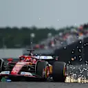 NORTHAMPTON, ENGLAND - JULY 05: Sparks fly behind Charles Leclerc of Monaco driving the (16) Ferrari SF-24 on track during practice ahead of the F1 Grand Prix of Great Britain at Silverstone Circuit on July 05, 2024 in Northampton, England. (Photo by Mario Renzi - Formula 1/Formula 1 via Getty Images)