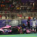LUSAIL CITY, QATAR - DECEMBER 01: Esteban Ocon of France and Alpine F1 and Franco Colapinto of Argentina and Williams speak after crashing at the start during the F1 Grand Prix of Qatar at Lusail International Circuit on December 01, 2024 in Lusail City, Qatar. (Photo by Joe Portlock/Getty Images)
