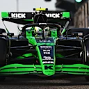 F2 champion Gabriel Bortoleto rolls out of the pit lane for his first test day with Kick Sauber