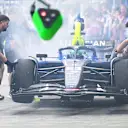 SINGAPORE, SINGAPORE - OCTOBER 03: Alexander Albon of Thailand driving the (23) Williams FW47 Mercedes in the Pitlane with a fire during practice ahead of the F1 Grand Prix of Singapore at Marina Bay Street Circuit on October 03, 2025 in Singapore, Singapore. (Photo by Mark Sutton - Formula 1/Formula 1 via Getty Images)