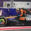 BAKU, AZERBAIJAN - SEPTEMBER 21: Oscar Piastri of Australia and McLaren climbs out of his damaged car after a crash during the F1 Grand Prix of Azerbaijan at Baku City Circuit on September 21, 2025 in Baku, Azerbaijan. (Photo by Rudy Carezzevoli/Getty Images)
