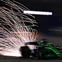 BAHRAIN, BAHRAIN - APRIL 12: Sparks fly behind Nico Hulkenberg of Germany driving the (27) Kick Sauber C45 Ferrari on track during qualifying ahead of the F1 Grand Prix of Bahrain at Bahrain International Circuit on April 12, 2025 in Bahrain, Bahrain. (Photo by Mario Renzi - Formula 1/Formula 1 via Getty Images)