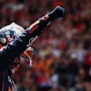 SPA, BELGIUM - JULY 26: Sprint winner Max Verstappen of the Netherlands and Oracle Red Bull Racing celebrates on arrival in parc ferme during the Sprint ahead of the F1 Grand Prix of Belgium at Circuit de Spa-Francorchamps on July 26, 2025 in Spa, Belgium. (Photo by Mark Thompson/Getty Images)
