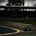 SAO PAULO, BRAZIL - NOVEMBER 08: Fernando Alonso of Spain driving the (14) Aston Martin F1 Team AMR25 Mercedes leads Liam Lawson of New Zealand driving the (30) Visa Cash App Racing Bulls VCARB 02 on track during qualifying ahead of the F1 Grand Prix of Brazil at Autodromo Jose Carlos Pace on November 08, 2025 in Sao Paulo, Brazil. (Photo by Hector Vivas/Getty Images)