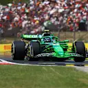 BUDAPEST, HUNGARY - AUGUST 01: Felipe Drugovich of Brazil driving the (34) Aston Martin AMR25 Mercedes on track during practice ahead of the F1 Grand Prix of Hungary at Hungaroring on August 01, 2025 in Budapest, Hungary. (Photo by Joe Portlock/Getty Images)