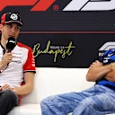 BUDAPEST, HUNGARY - JULY 31: Esteban Ocon of France and Haas F1 and Pierre Gasly of France and Alpine F1 in the Drivers Press Conference during previews ahead of the F1 Grand Prix of Hungary at Hungaroring on July 31, 2025 in Budapest, Hungary. (Photo by Clive Rose/Getty Images)