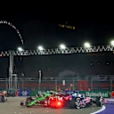 LAS VEGAS, NEVADA - NOVEMBER 22: Pierre Gasly of France driving the (10) Alpine F1 A525 Renault and Gabriel Bortoleto of Brazil driving the (5) Kick Sauber C45 Ferrari spin at the start during the F1 Grand Prix of Las Vegas at Las Vegas Strip Circuit on November 22, 2025 in Las Vegas, Nevada. (Photo by Bryn Lennon - Formula 1/Formula 1 via Getty Images)
