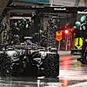 LAS VEGAS, NEVADA - NOVEMBER 21: Andrea Kimi Antonelli of Italy driving the (12) Mercedes AMG Petronas F1 Team W16 makes a pitstop during qualifying ahead of the F1 Grand Prix of Las Vegas at Las Vegas Strip Circuit on November 21, 2025 in Las Vegas, Nevada. (Photo by Mark Sutton - Formula 1/Formula 1 via Getty Images)