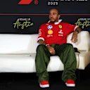 AUSTIN, TEXAS - OCTOBER 16: Lewis Hamilton of Great Britain and Scuderia Ferrari looks on in the Drivers Press Conference during previews ahead of the F1 Grand Prix of United States at Circuit of The Americas on October 16, 2025 in Austin, Texas. (Photo by Clive Rose/Getty Images)