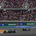 SHANGHAI, CHINA - MARCH 15: Fernando Alonso of Spain driving the (14) Aston Martin F1 Team AMR26 Honda leads Lance Stroll of Canada driving the (18) Aston Martin F1 Team AMR26 Honda on track during the F1 Grand Prix of China at Shanghai International Circuit on March 15, 2026 in Shanghai, China. (Photo by Alex Bierens de Haan/Getty Images)