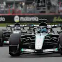 MONTREAL, QUEBEC - MAY 24: George Russell of Great Britain driving the (63) Mercedes AMG Petronas F1 Team W17 leads Andrea Kimi Antonelli of Italy driving the (12) Mercedes AMG Petronas F1 Team W17 on track during the F1 Grand Prix of Canada at Circuit Gilles-Villeneuve on May 24, 2026 in Montreal, Quebec. (Photo by Anni Graf - Formula 1/Formula 1 via Getty Images)
